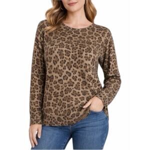 Joan Vass Cashmere Animal Printed Crewneck Sweater Soft Size S